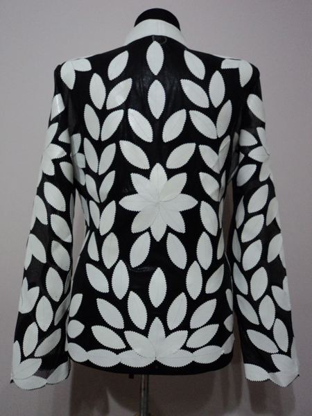 White Leather Leaf Jacket for Women