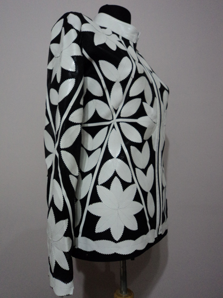 White Leather Leaf Jacket for Women