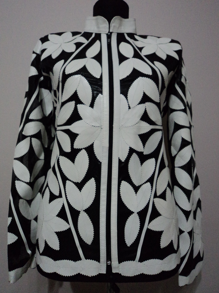 White Leather Leaf Jacket for Women