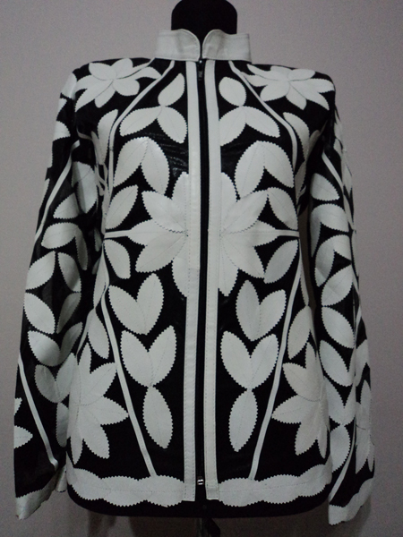 White Leather Leaf Jacket Women Design Genuine Short Zip Up Light Lightweight