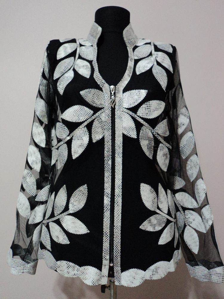 White Snake Pattern Leather Leaf Jacket for Women V Neck Design 10 Genuine Short Zip Up Light Lightweight