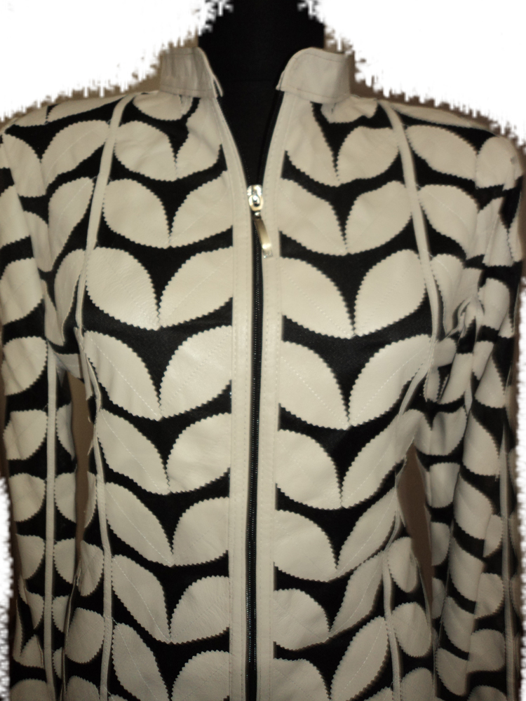 Womens Beige Leather Leaf Jacket