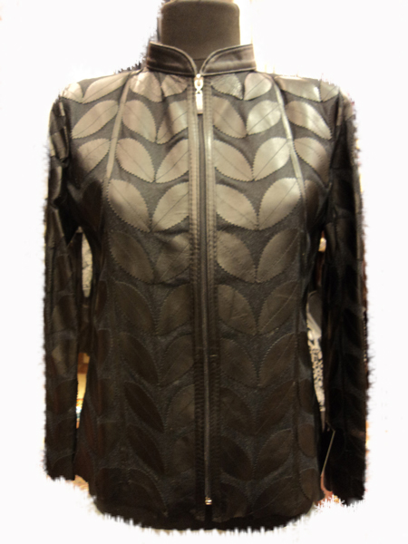 Black Leather Leaf Jacket for Women [ Click to See Photos ]