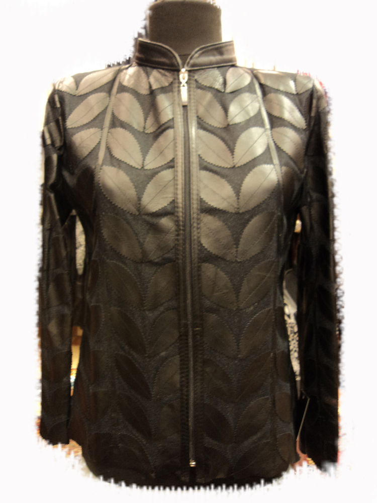 Womens Black Leather Leaf Jacket