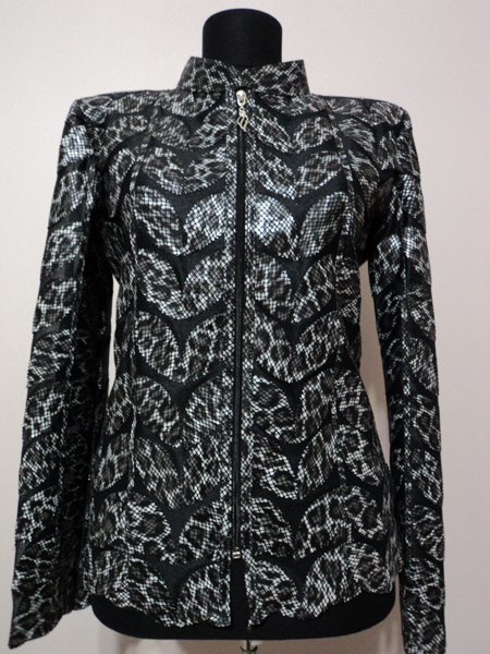 Black Leopard Pattern Leather Leaf Jacket for Women