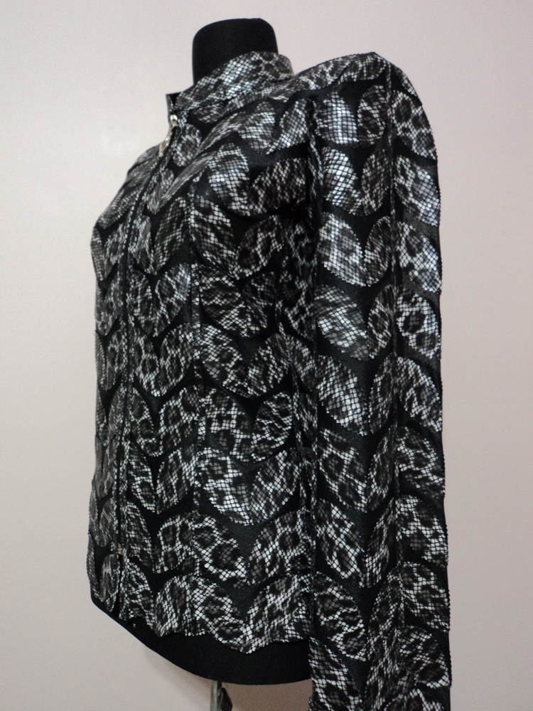 Womens Black Leopard Pattern Leather Leaf Jacket