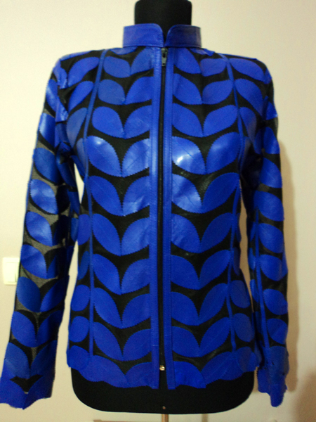 Womens Blue Leather Leaf Jacket