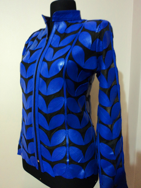 Blue Leather Leaf Jacket for Women