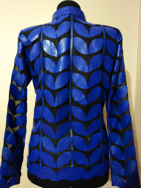 Womens Blue Leather Leaf Jacket