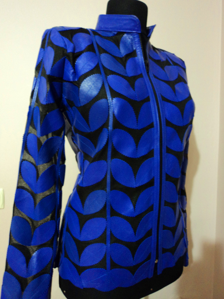 Womens Blue Leather Leaf Jacket