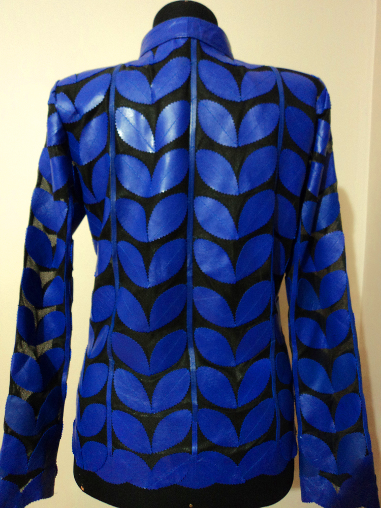 Womens Blue Leather Leaf Jacket