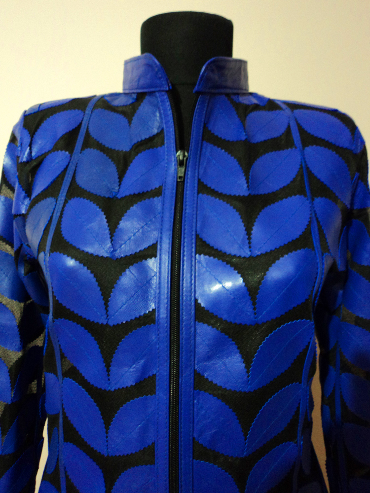 Womens Blue Leather Leaf Jacket