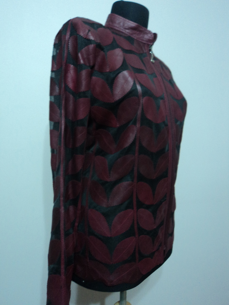 Womens Burgundy Leather Leaf Jacket