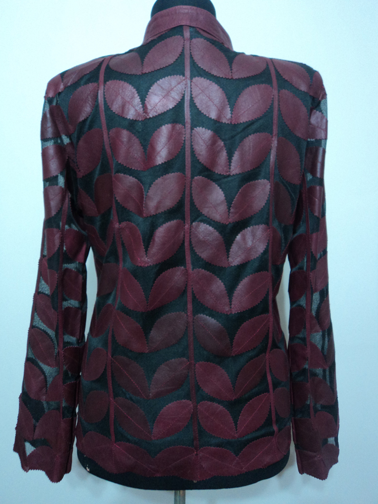 Womens Burgundy Leather Leaf Jacket