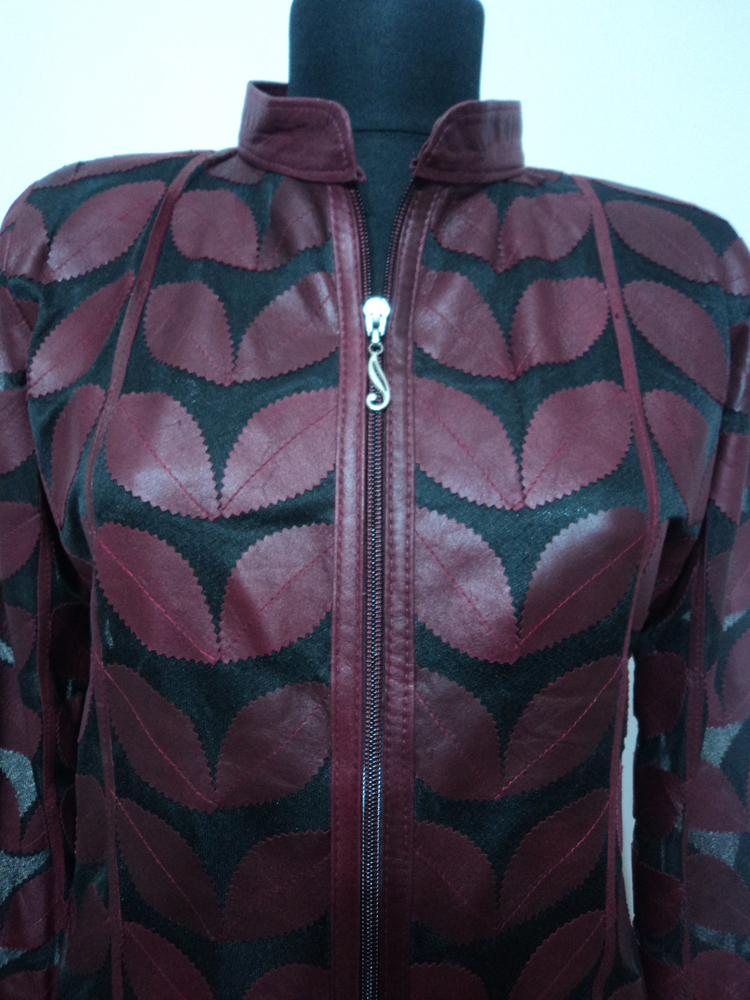 Womens Burgundy Leather Leaf Jacket