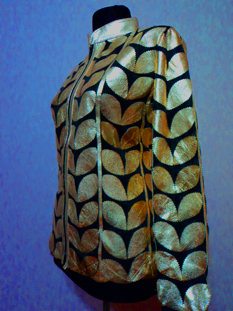 Womens Gold Leather Leaf Jacket