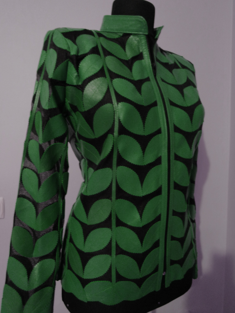 Womens Green Leather Leaf Jacket