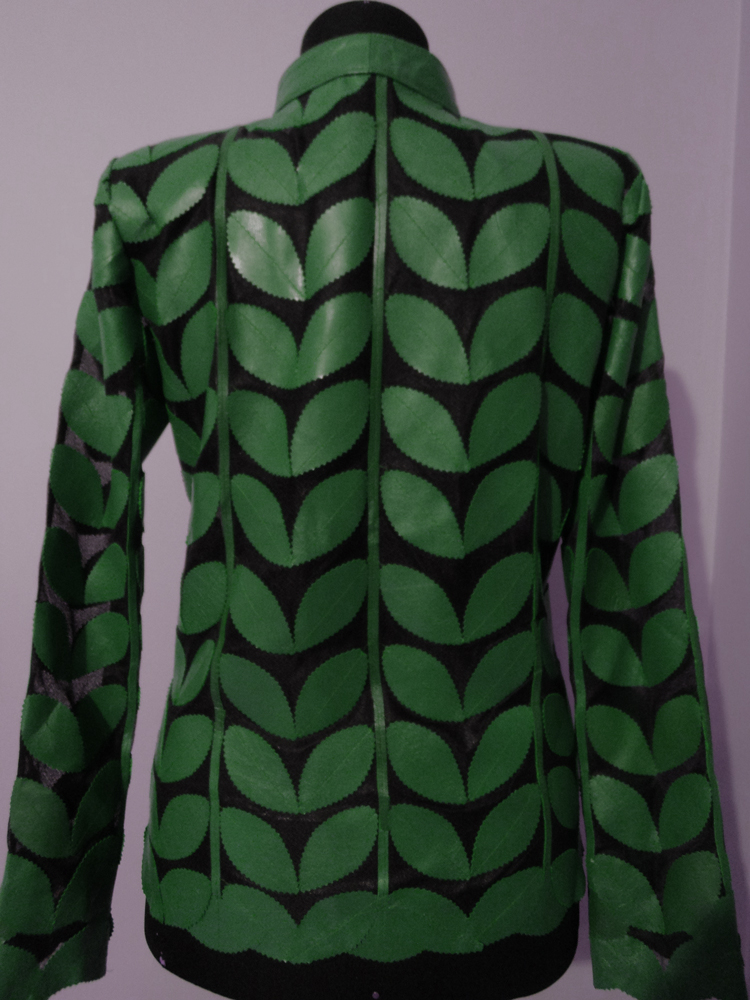 Womens Green Leather Leaf Jacket