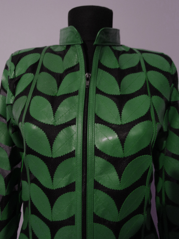 Womens Green Leather Leaf Jacket