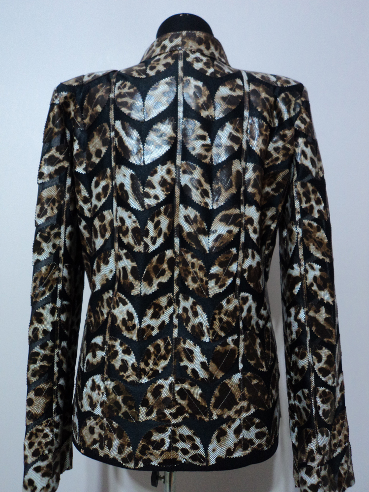 Womens Leopard Pattern Black Leather Leaf Jacket