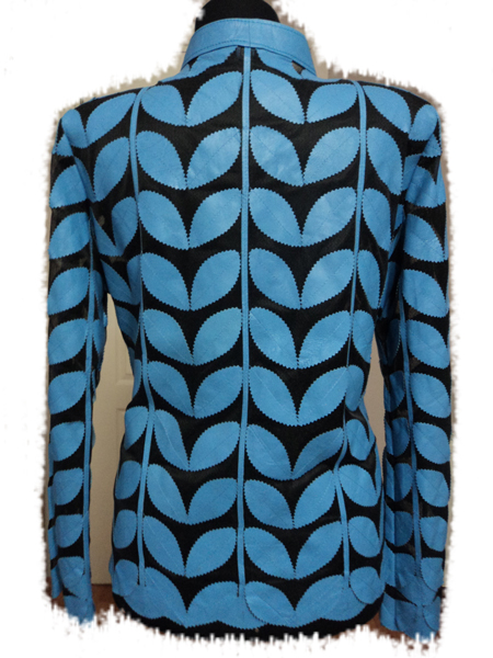 Light / Ice / Baby Blue Leather Leaf Jacket for Women