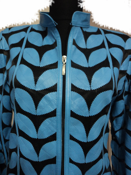 Light / Ice / Baby Blue Leather Leaf Jacket for Women