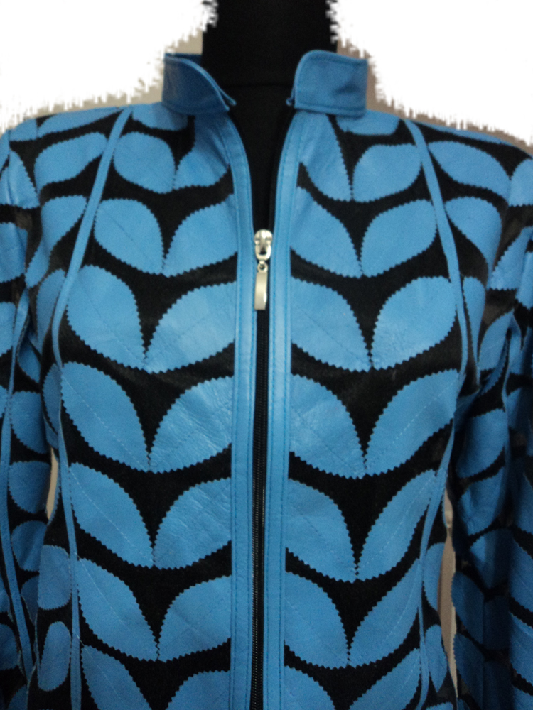 Womens Light / Ice / Baby Blue Leather Leaf Jacket