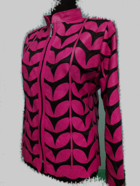 Pink Leather Leaf Jacket for Women