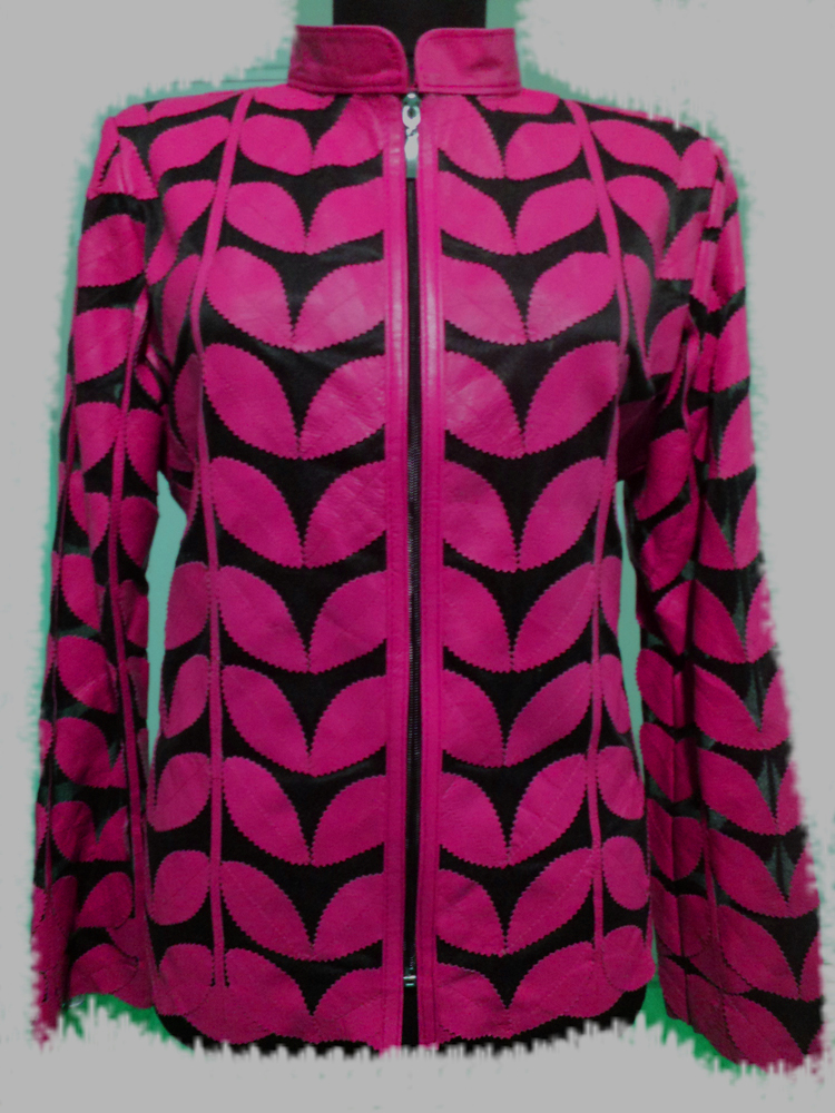 Womens Pink Leather Leaf Jacket