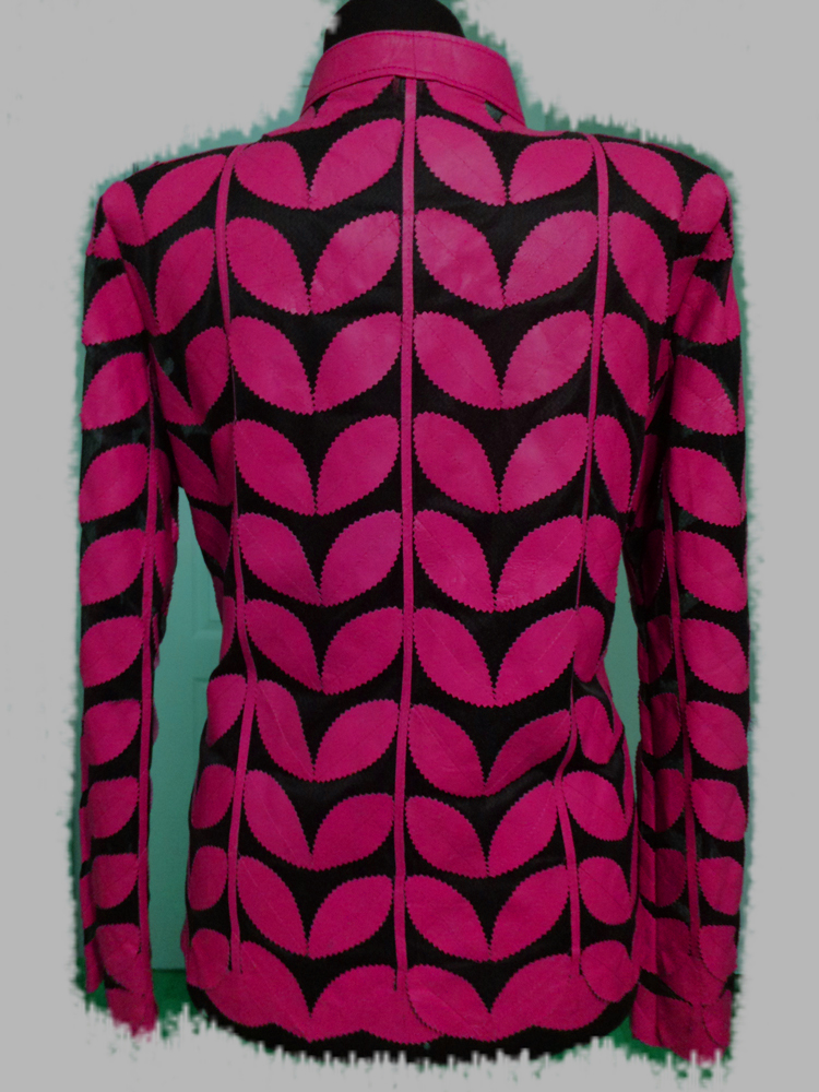 Womens Pink Leather Leaf Jacket