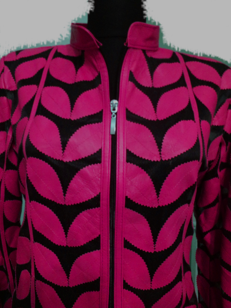 Womens Pink Leather Leaf Jacket