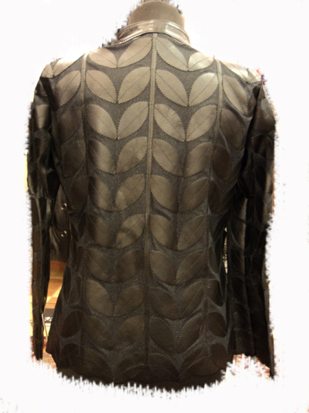 Plus Size Black Leather Leaf Jacket for Women