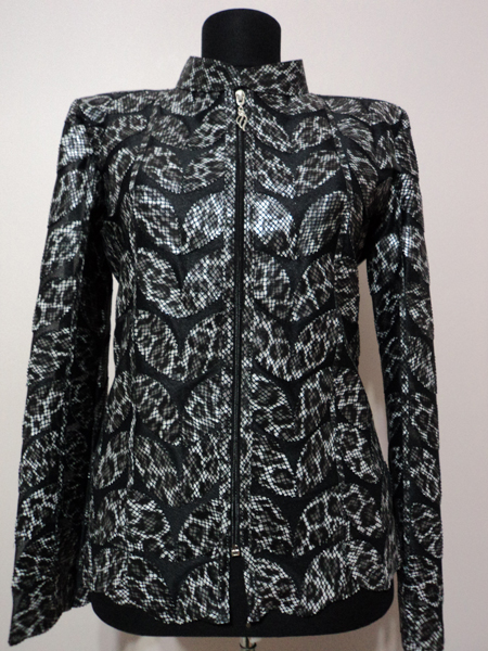 Plus Size Black Leopard Pattern Leather Leaf Jacket for Women [ Click to See Photos ]