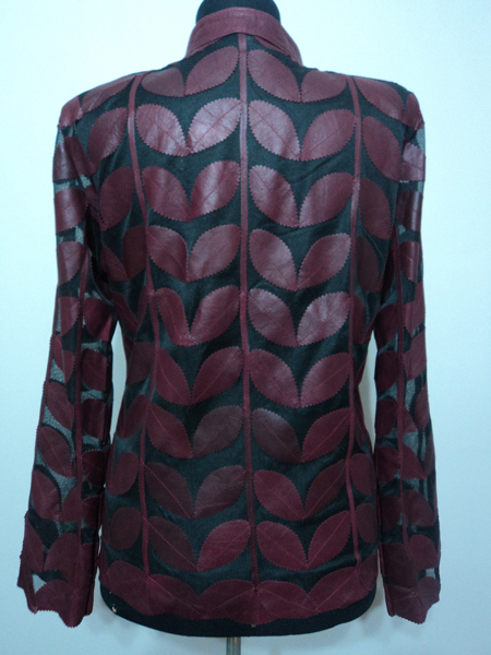 Plus Size Burgundy Leather Leaf Jacket for Women
