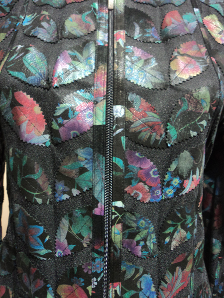 Womens Plus Size Flower Pattern Black Leather Leaf Jacket