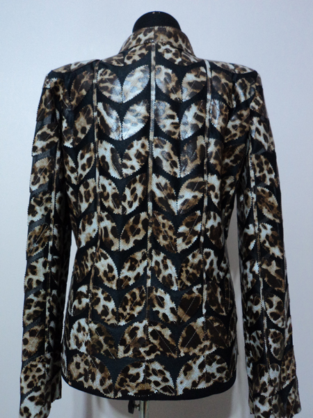 Womens Plus Size Leopard Pattern Black Leather Leaf Jacket