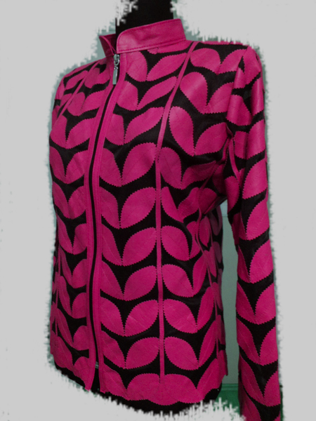 Womens Plus Size Pink Leather Leaf Jacket