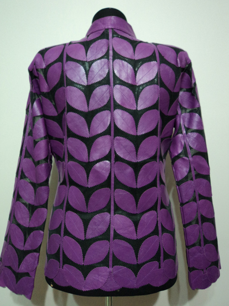 Plus Size Purple Leather Leaf Jacket for Women