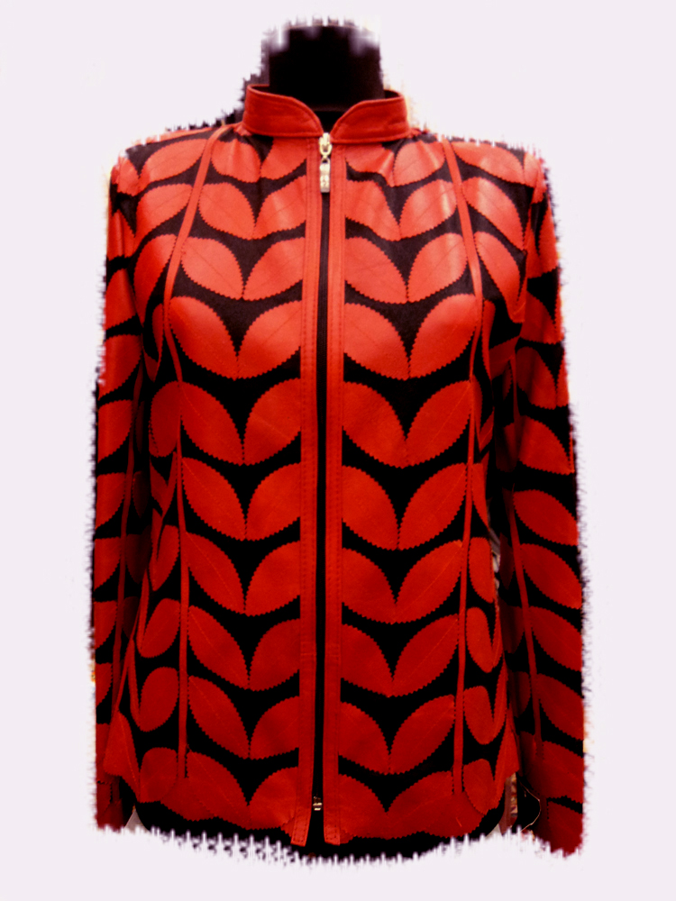 Womens Red Leather Leaf Jacket