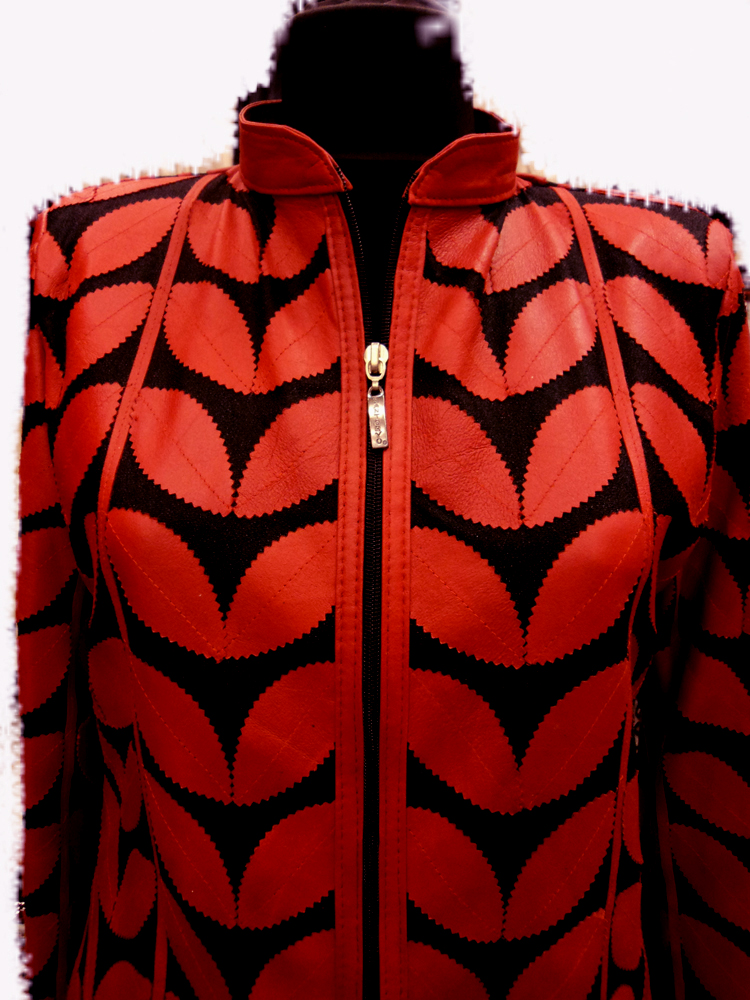 Womens Red Leather Leaf Jacket