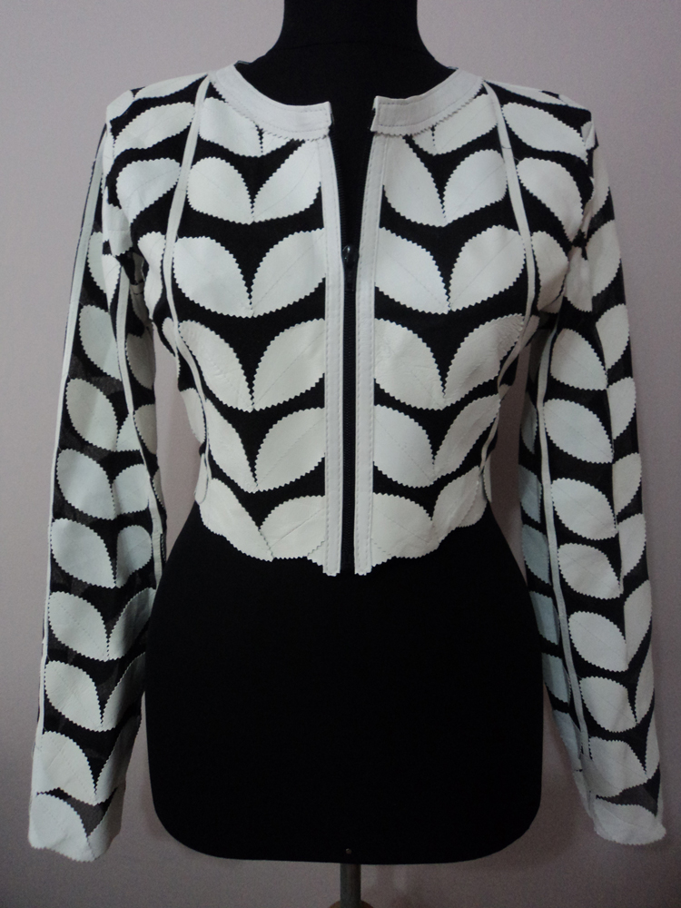 Womens White Leather Leaf Bolero