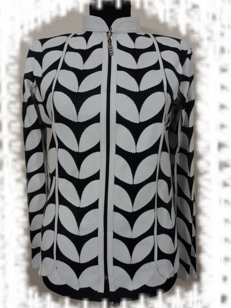 Womens White Leather Leaf Jacket