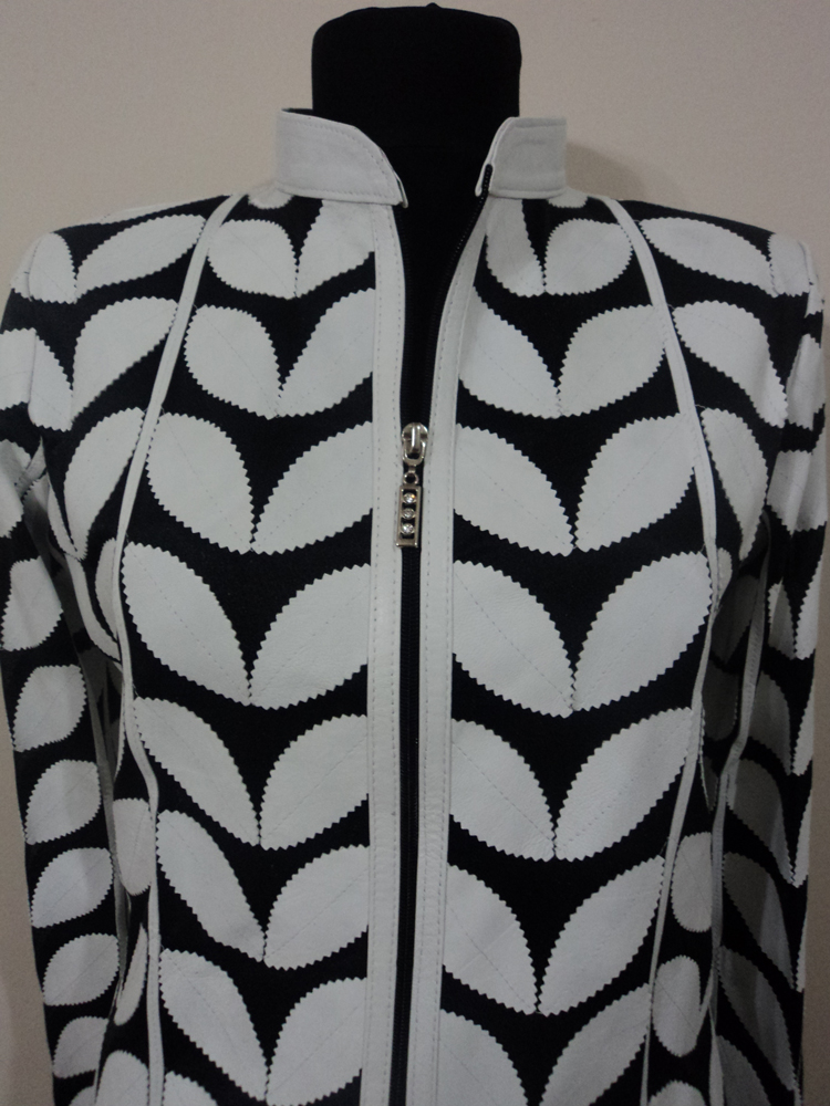 Womens White Leather Leaf Jacket