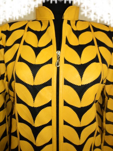 Womens Yellow Leather Leaf Jacket