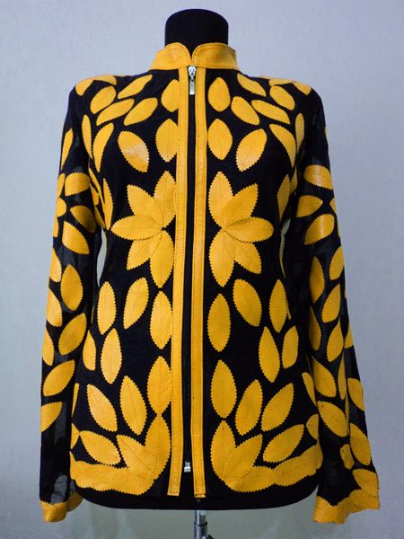 Yellow Leather Leaf Jacket for Women