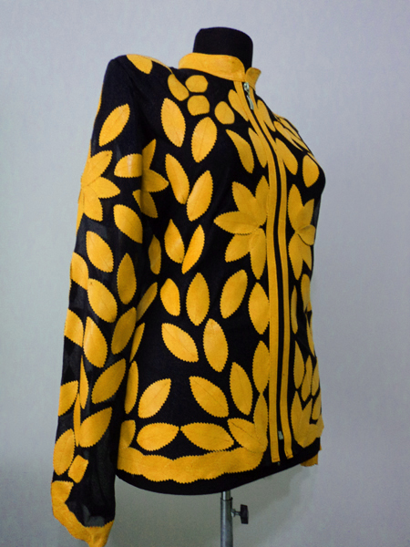 Yellow Leather Leaf Jacket for Women