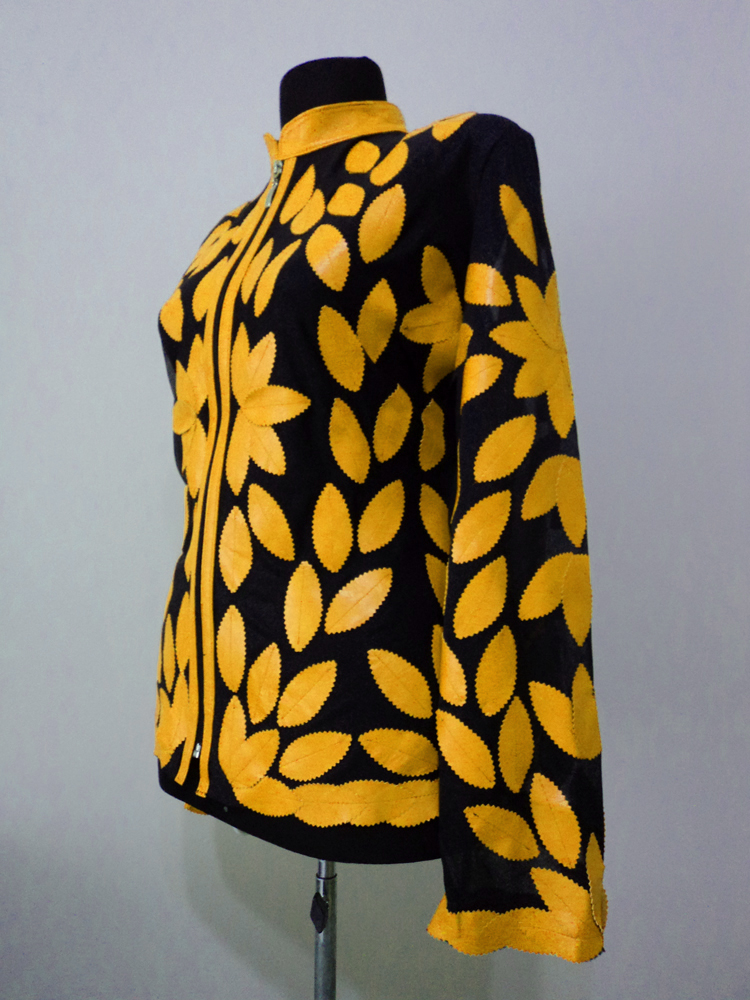 Yellow Leather Leaf Jacket for Women