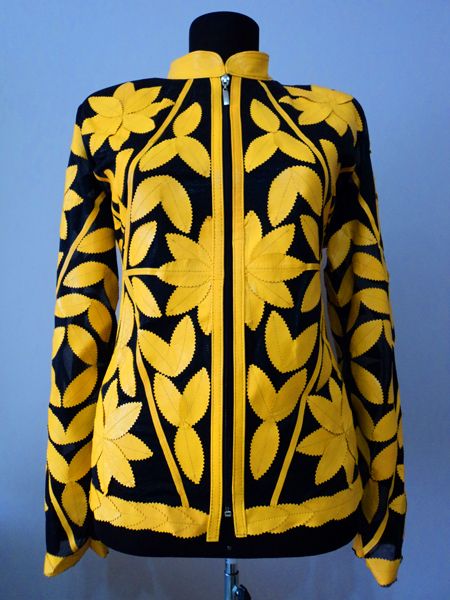 Yellow Leather Leaf Jacket for Women