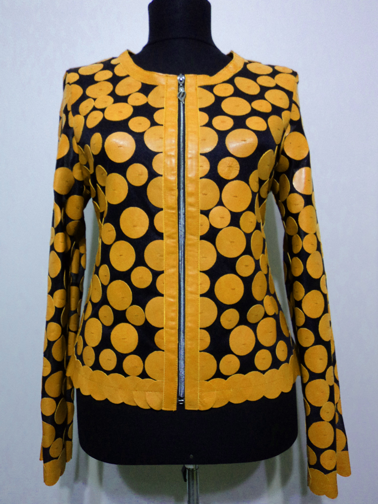 Yellow Leather Leaf Jacket for Women Design 07 Genuine Short Zip Up Light Lightweight