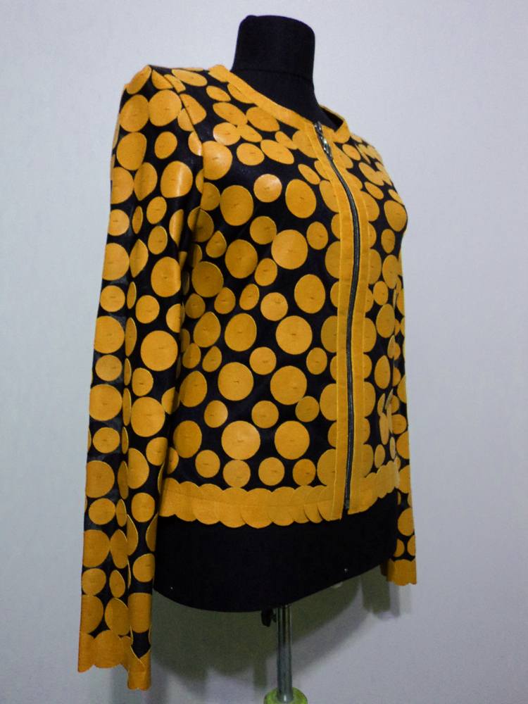 Yellow Leather Leaf Jacket for Women Design 07 Genuine Short Zip Up Light Lightweight